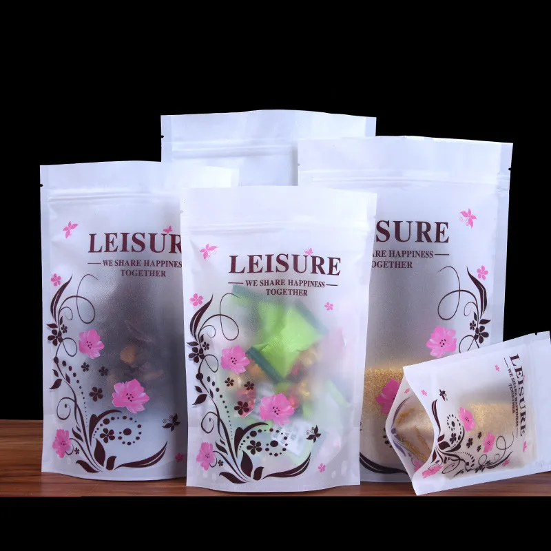 100pcs Frosted Matte Pink Flower Stand Snack Dried Fruit Candy Packing