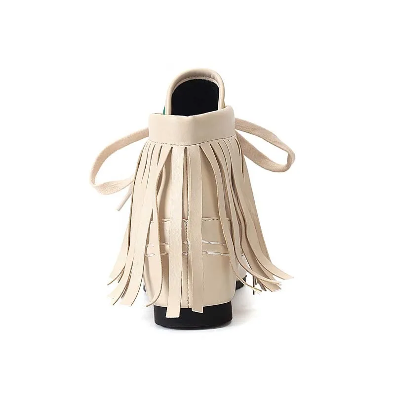 YOUGOLUN Ankle Boots 2018 New Autumn Ladies Tassel Flat Shoes Lace up Mixed Colors Brown Yellow Woman Round toe Boots #B073 Women's Shoes