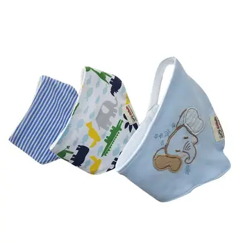 

Crtartu 1 pack 3 blue + white cotton elephant + striped printed children saliva towel cartoon print baby Triple-cornered 38*28