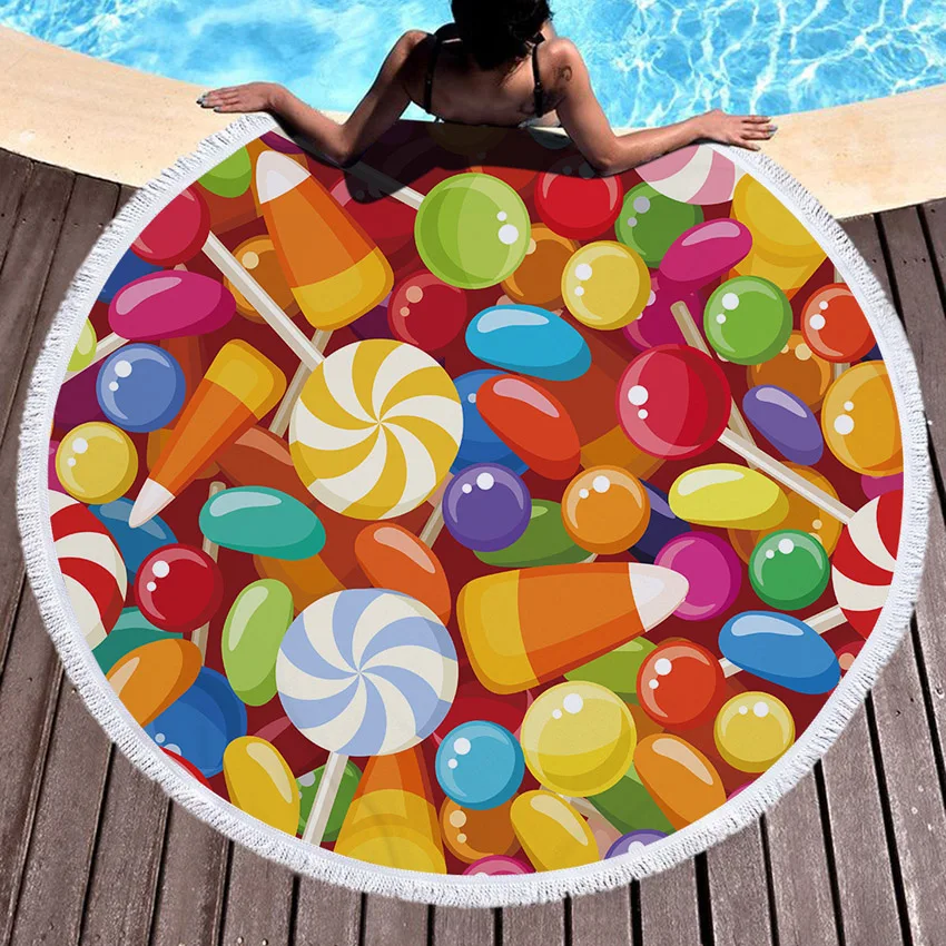 Макарон Пончики торт круглый пляжное полотенце толстые душ банные полотенца из микрофибры Лето плавать круг йога коврик одеяло 150 см с кистями
