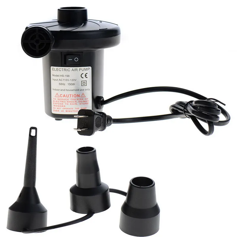 

AC Electric Air Pump Inflator +3 Nozzles Black Air Bed Deflate Toys Mattress