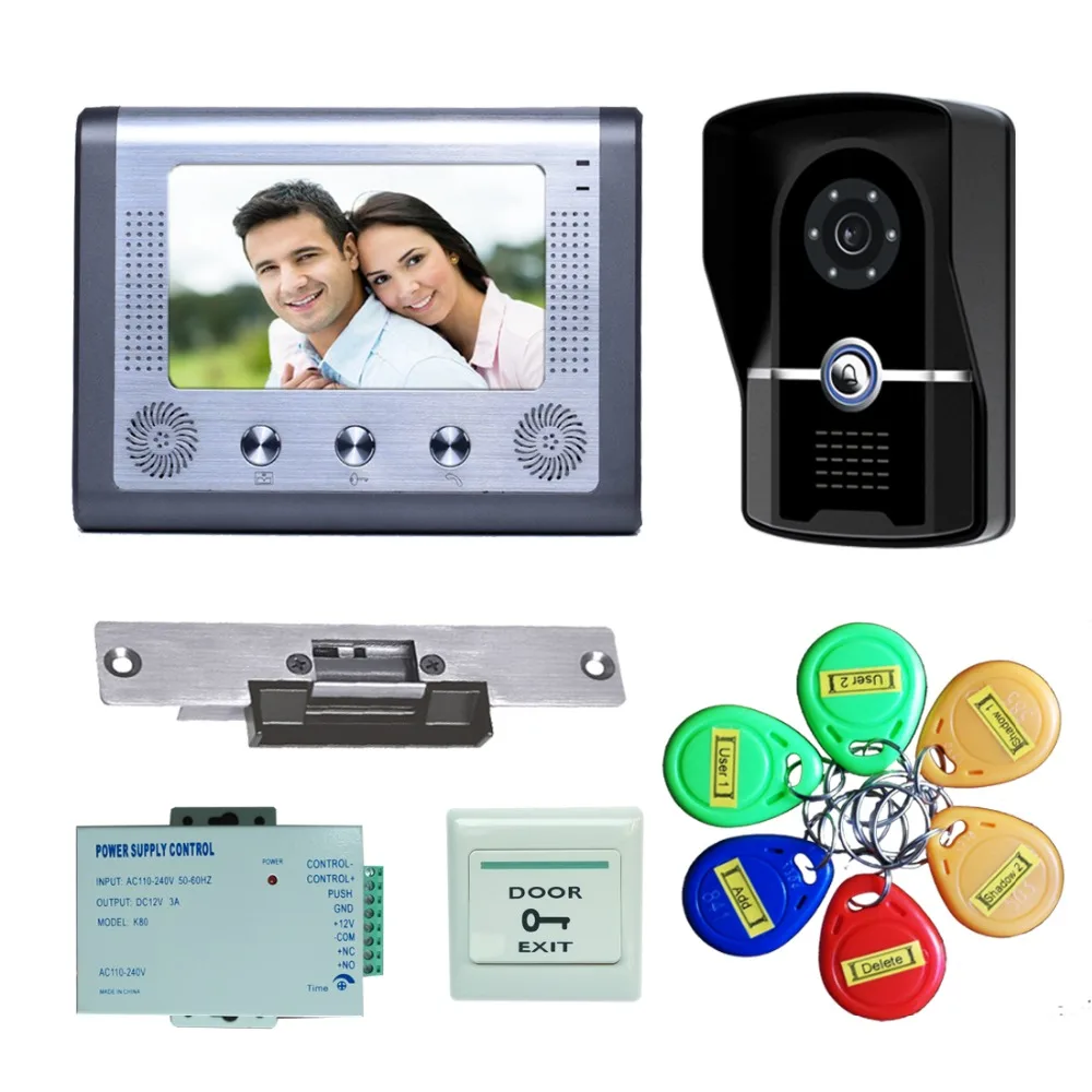 

YobangSecurity 7 Inch Wired Doorbell Door Video Phone Intercom 1-Camera 1-Monitor Night Vision With Electronic Lock,RFID Keyfobs