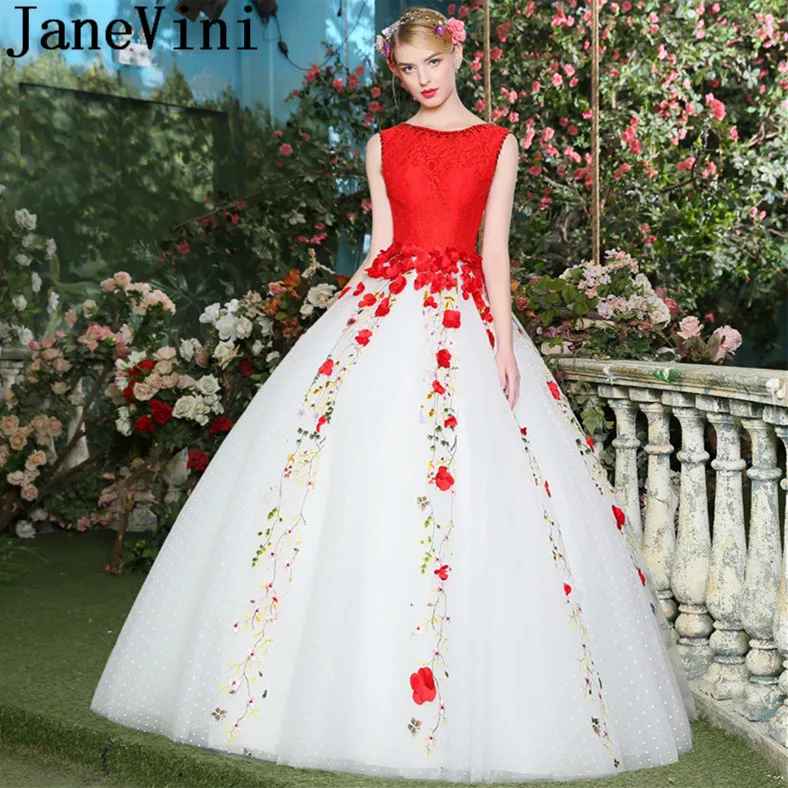 JaneVini 2018 Длинные платья невесты линия Hand Made Цветы из бисера спинки пола Длина вечерние платья Pageant праздничная одежда