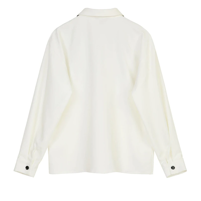  [EAM] Women White Pattern Print Spliced Blouse New Lapel Long Sleeve Loose Fit Shirt Fashion Tide S