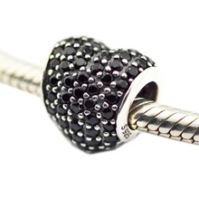 Подходит для Pandora Подвески Браслеты проложить бусины в форме сердца с черным кубическим цирконием стерлингового серебра 925 ювелирные изделия