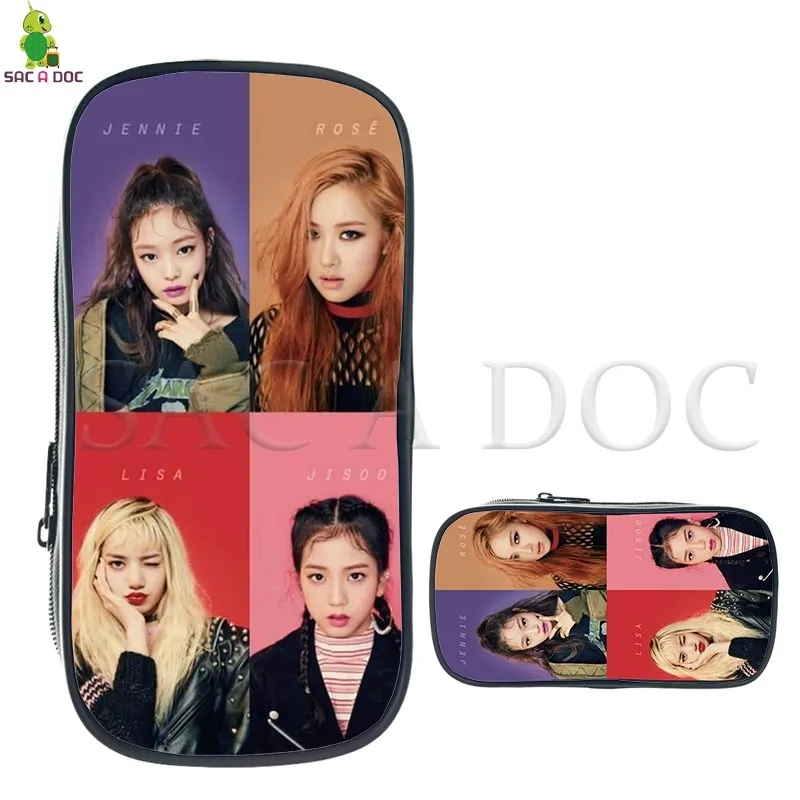 Blackpink الأزياء مستحضرات التجميل حقيبة الاطفال مقلمة اللوازم المدرسية Kpop Jisoo/Jennie/روز/ليزا المطبوعة حقائب مكياج المشجعين هدية