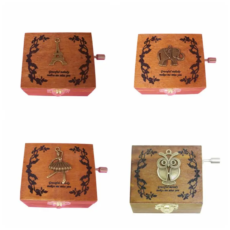 

Retro exquisite music box wooden hand birthday gift Wooden Exquisite Square Hand Crank Exquisite Retro Music Boxes Giftsjjps