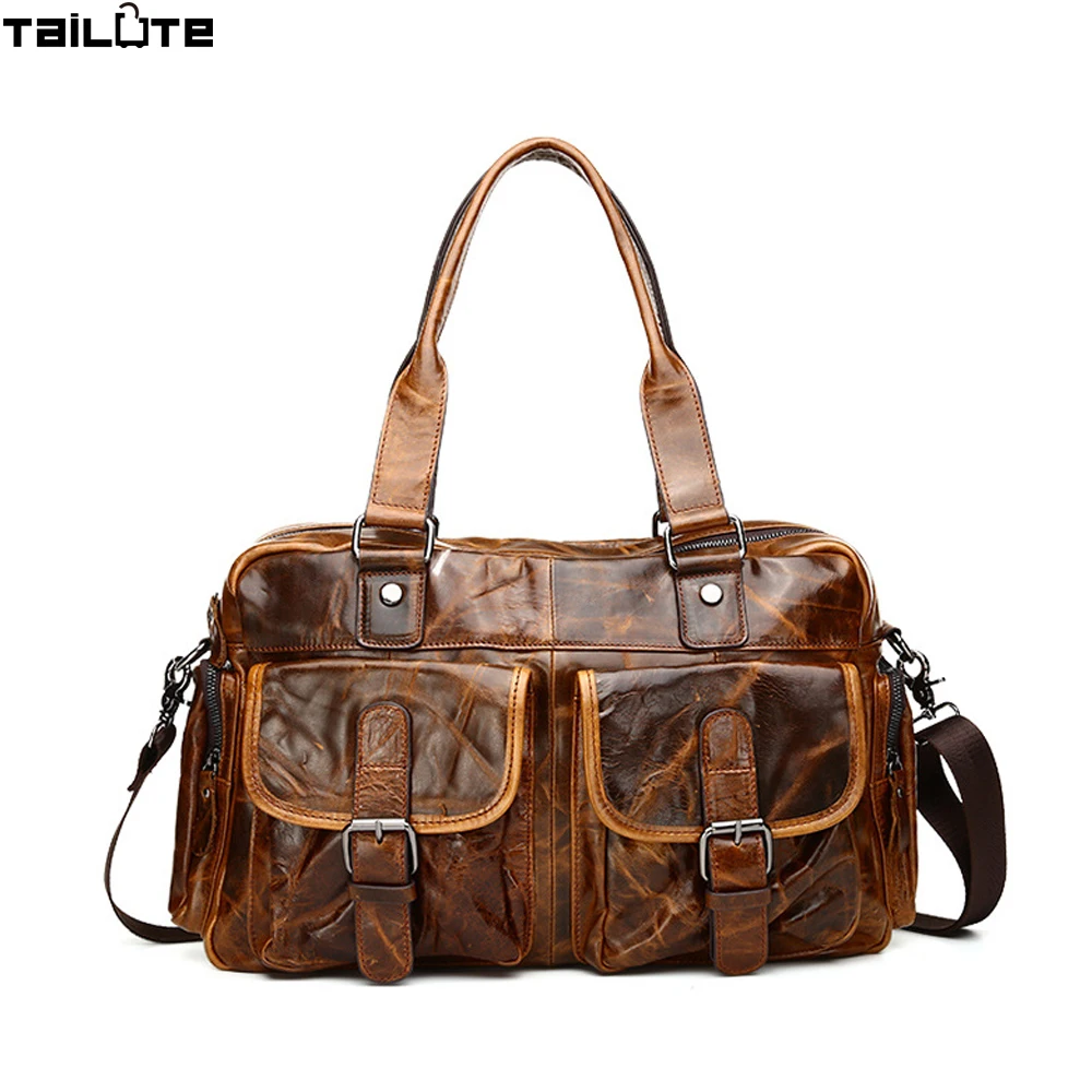 TAILUTE Genuine Leather Men's Travel Bags Large Capacity Men Messenger Bags Handbags Men's Shoulder Bags duffle bag men