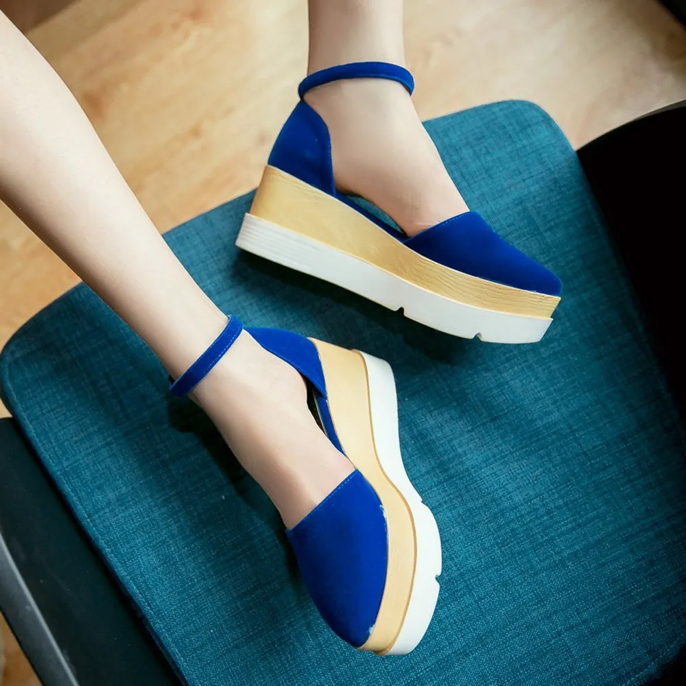 

2019 Women Autumn Casual Wedge Vintage Ankle Strap High Heel Platform Female Red Shoes pointed Buckle Sandals