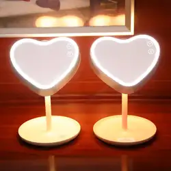 Портативные женские сердечки с подсветкой, светодиодный макияж, зеркало, косметическое увеличительное стекло