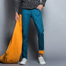 Новая мода для мужчин хлопок шерсть лайнер брюки мужские зимние тяжеловесные длинные однотонные повседневные брюки толстые теплые P