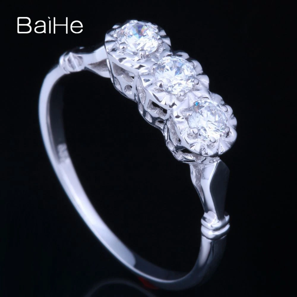 BAIHE твердое 10 к белое золото 0.36ct сертифицированное безупречное подлинный AAA Градуированный кубический цирконий(CZ) Свадебное женское Ювелирное кольцо