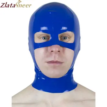 

Blue Latex Rubber Hood Half Face Mask with Zipper LM161