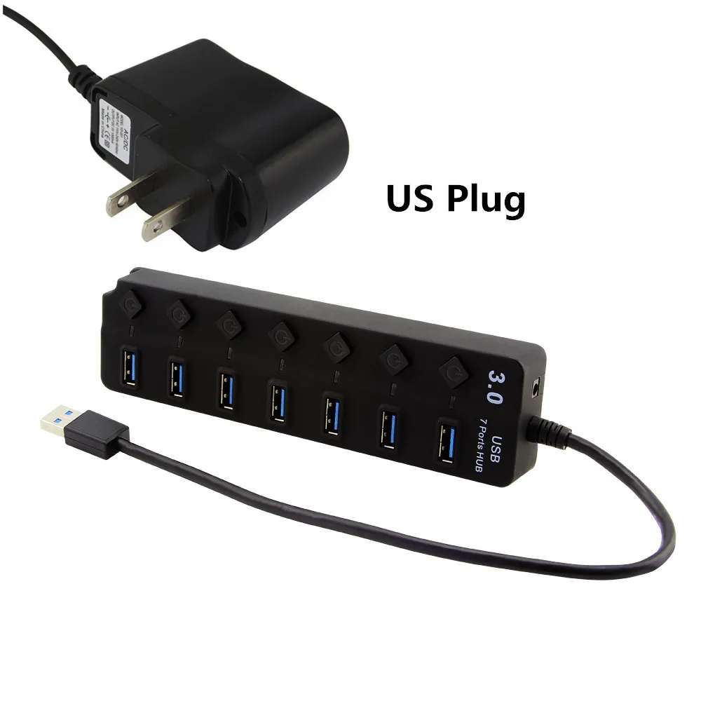 USB chyi 3,0 хаб USB-A до 7 порты USB концентраторы с DC 5 В/2A питание светодиодный ON/OFF переключатель USB 3,0 сплиттер адаптер для портативных ПК