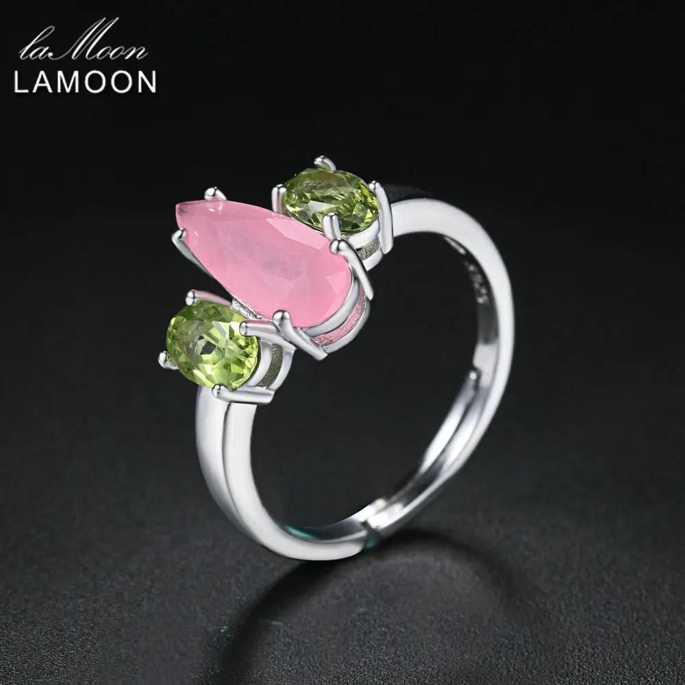 Ламон натуральный розовый кварц и перидот S925 Регулируемые кольца серебряный цвет 925-Стерлинговое серебро драгоценный камень хорошее ювелирное изделие LMRI064