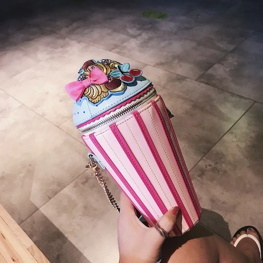 

Creative Style Woman Ice Cream shoulder bags PU leather Chains bags Cute 3D funny pack Messenger Bags Ladies Purse Bolsos Mujer