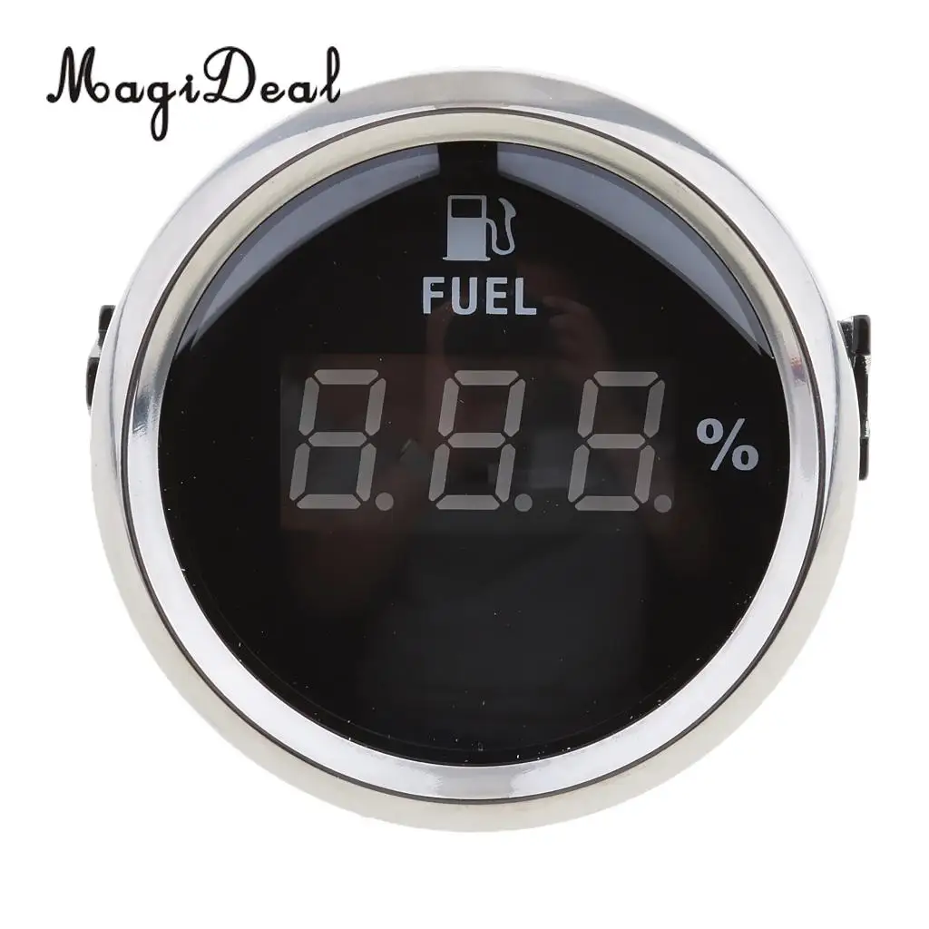 MagiDeal Marine Boat Digital Fuel Level Meter Gauge 0-190ohm 9-32V 52mm Black Chrome Water Sports Rowing Boats Dinghy Yacht