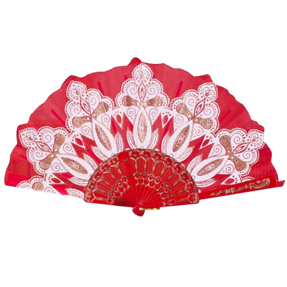 1 шт., японский стиль, ткань, цветочный узор, цветной деревянный позолоченный вентилятор, Женский танцевальный Бронзовый Складной вентилятор для девушек