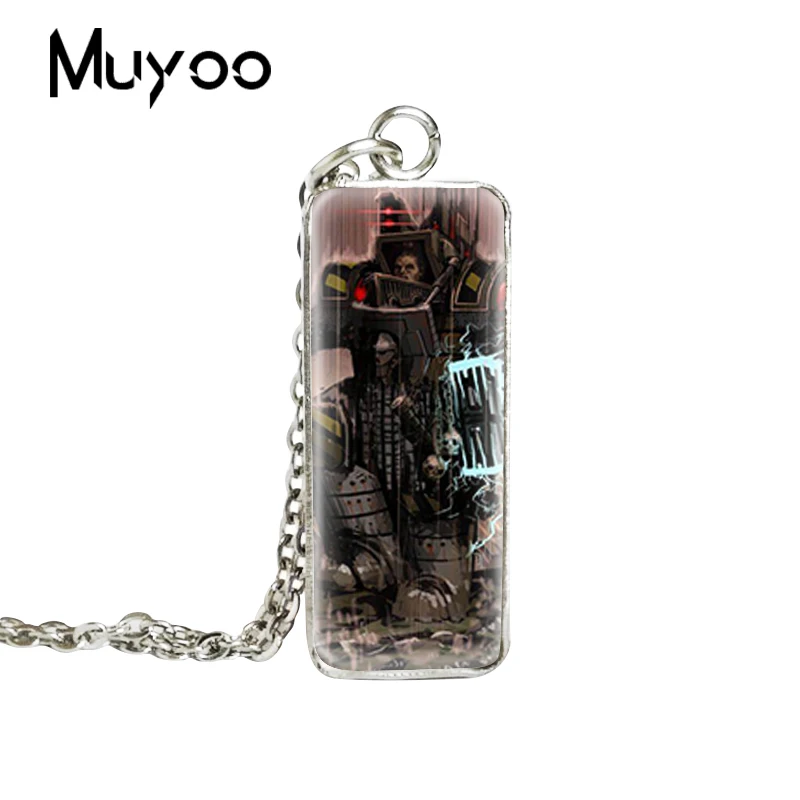 

2019 New Warhammer 40k Iron Warrior Square Necklace Art Hand Craft Necklaces Silver Glass Jewelry