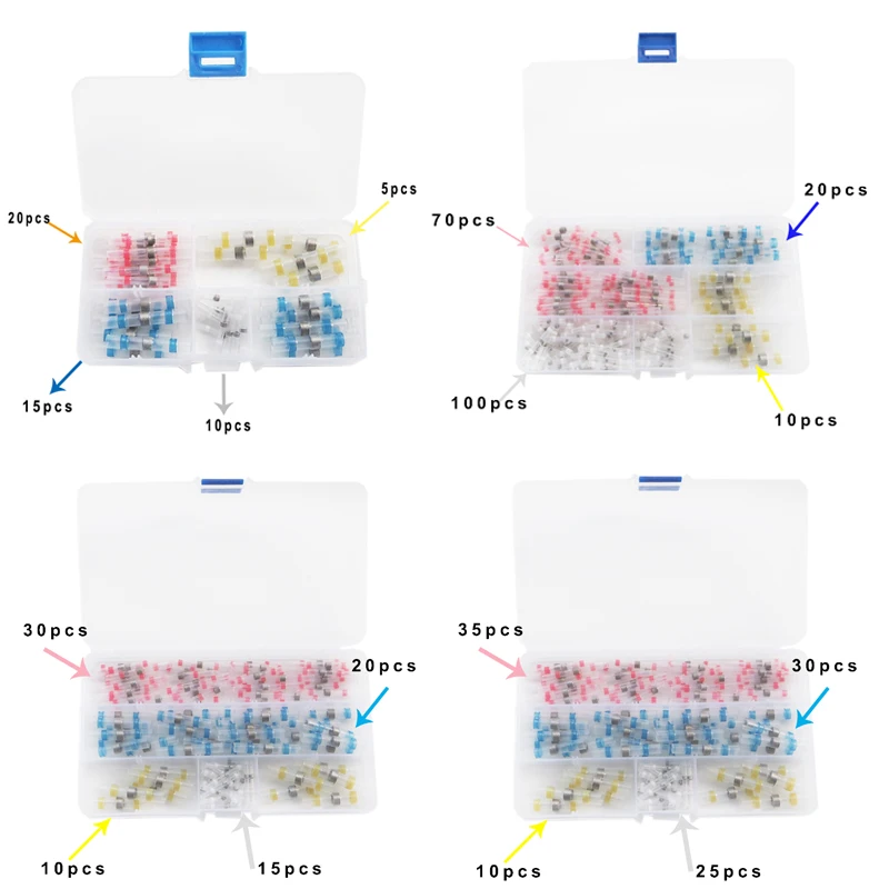 200/100/75/50 смешанные цвета, терм усадочная sordering терминалы Водонепроницаемый припоя рукав трубки электрический провод стыковые соединители комплект