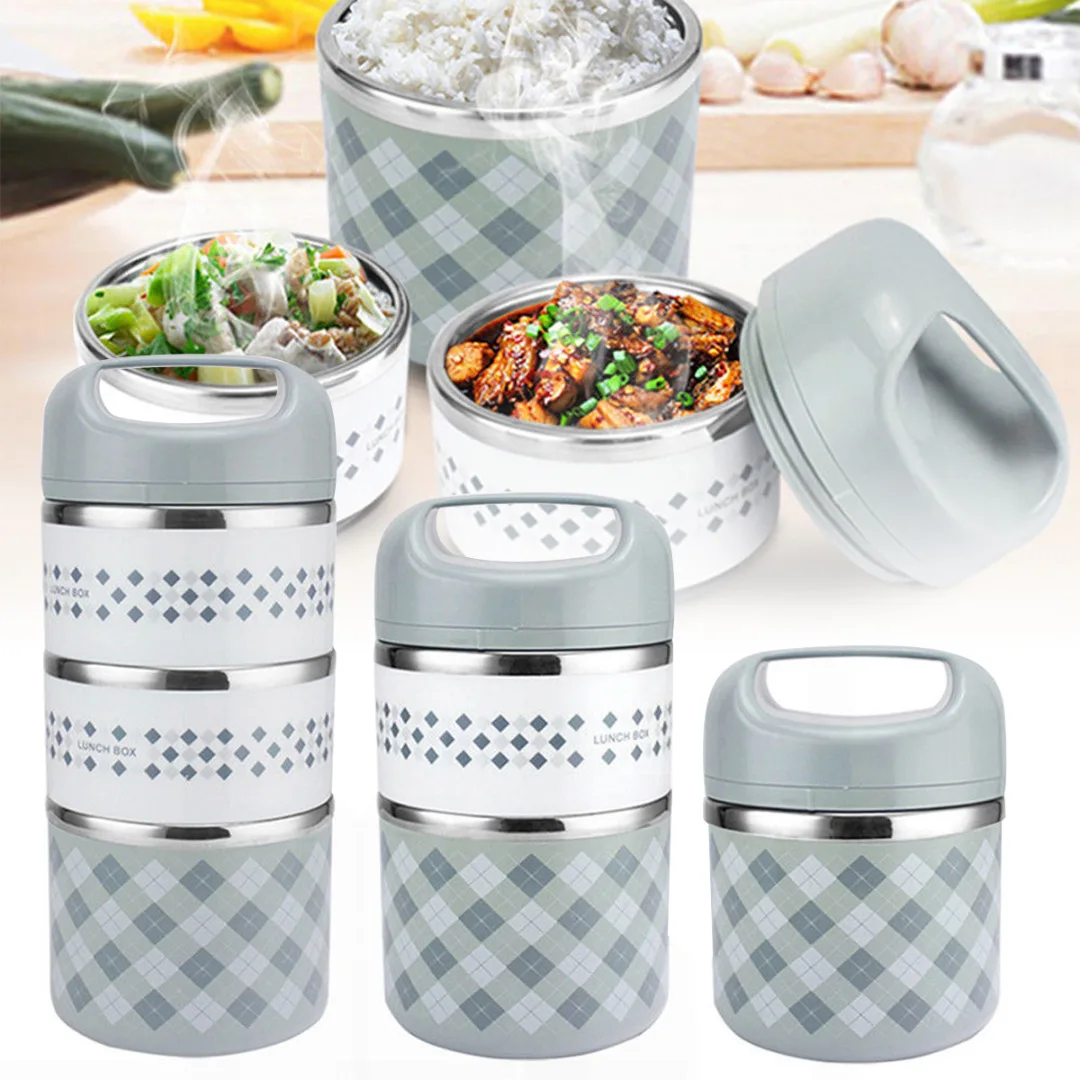 Stainless Steel 2/3 Layer Insulated Thermal Lunch Box Food Storage Container