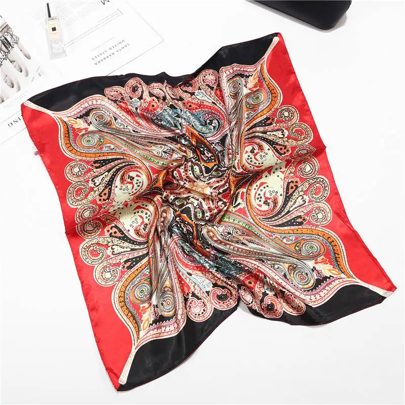 Летний роскошный брендовый Шелковый квадратный шарф, Женские клетчатые обертывания, РЕТРО ПРИНТ, офисные маленькие волосы на шее, хиджабы, платок 60*60 см - Цвет: Красный