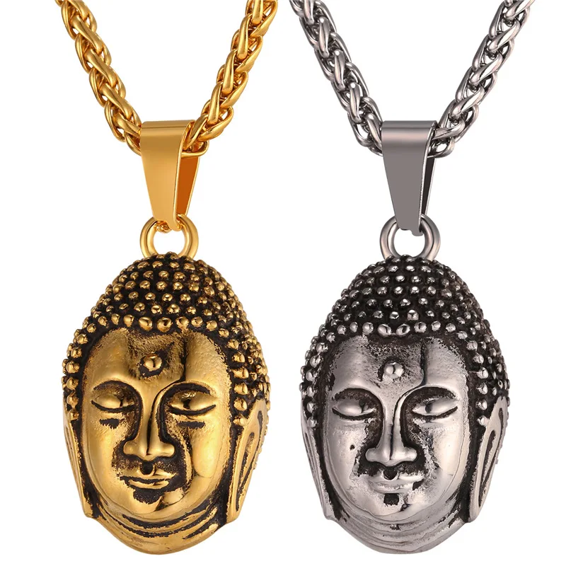 Gold Color Buddha Pendant Necklace For Men/Women Wholesale Hollow Buddha Head Religious Jewelry
