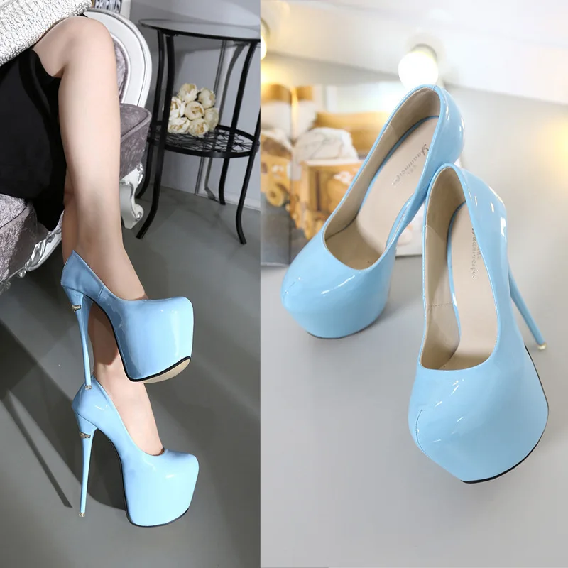 

2019 spring and autumn new fine with 15 cm super high heel round head single shoes female waterproof platform sexy women's shoes