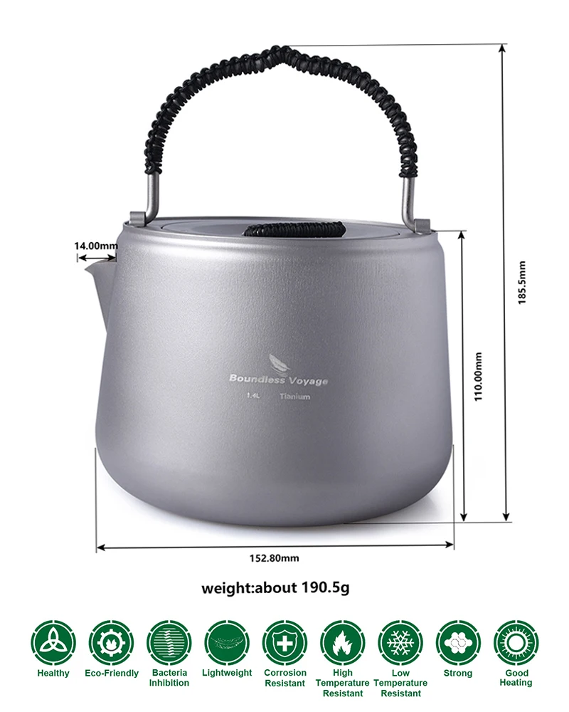 Viagem sem Limites Bule de Chá Chaleira com Filtro de Água de Acampamento Pega da Tampa para Fogão de Indução Titânio Café Anti-scalding 1.4l 3 Cheap Louça para ar livre
