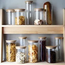 1 шт., стеклянные герметичные банки, прозрачная бамбуковая крышка, бутылка для хранения, чайные банки, Большая пищевая бутылка для хранения, кухонный бак для хранения зерна