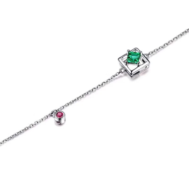  Naturel vert émeraude élégant Simple carré Bracelet naturel pierre gemme Bracelet 925 argent mode f