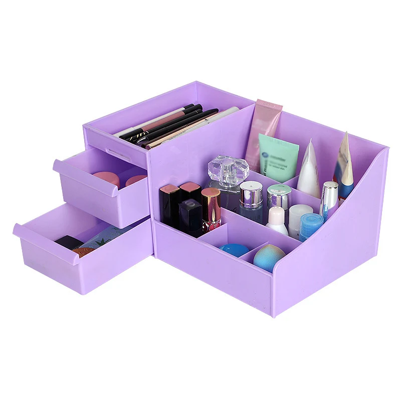Пластиковая коробка для хранения косметики, ящик для ювелирных изделий, лак для ногтей, макияж, чехол для ящика, контейнер, органайзер для рабочего стола - Цвет: purple