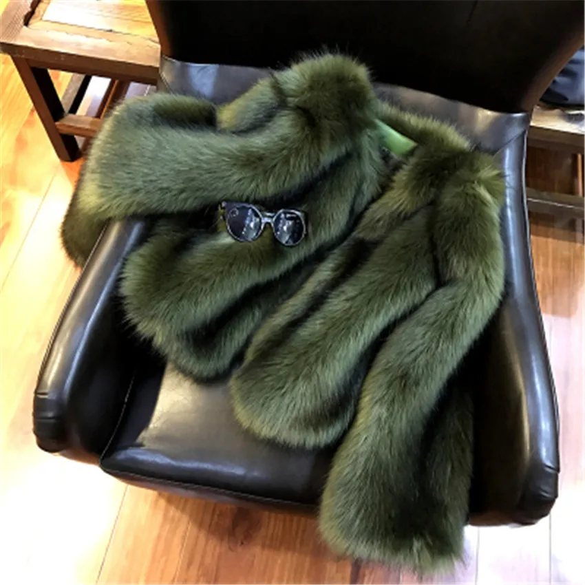 Женское короткое меховое пальто из искусственного лисьего меха большого размера