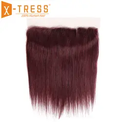 Натуральные волосы 13X4 кружева фронтальной с ребенком волос X-TRESS 99J красного цвета прямо бразильский-Волосы remy закрытия шнурка