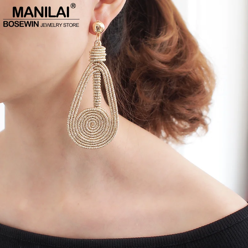 

MANILAI Trendy Charm Spiral Alloy Dangle Earings Fashion Metal Statement Earrings Woman Wholesale Jewelry Gift