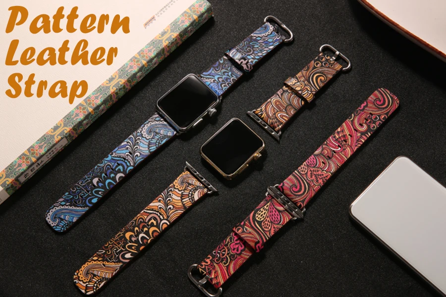 Ремешок кожаный в китайском стиле для Apple Watch 38 мм 40 42 44 ремешок с красочным