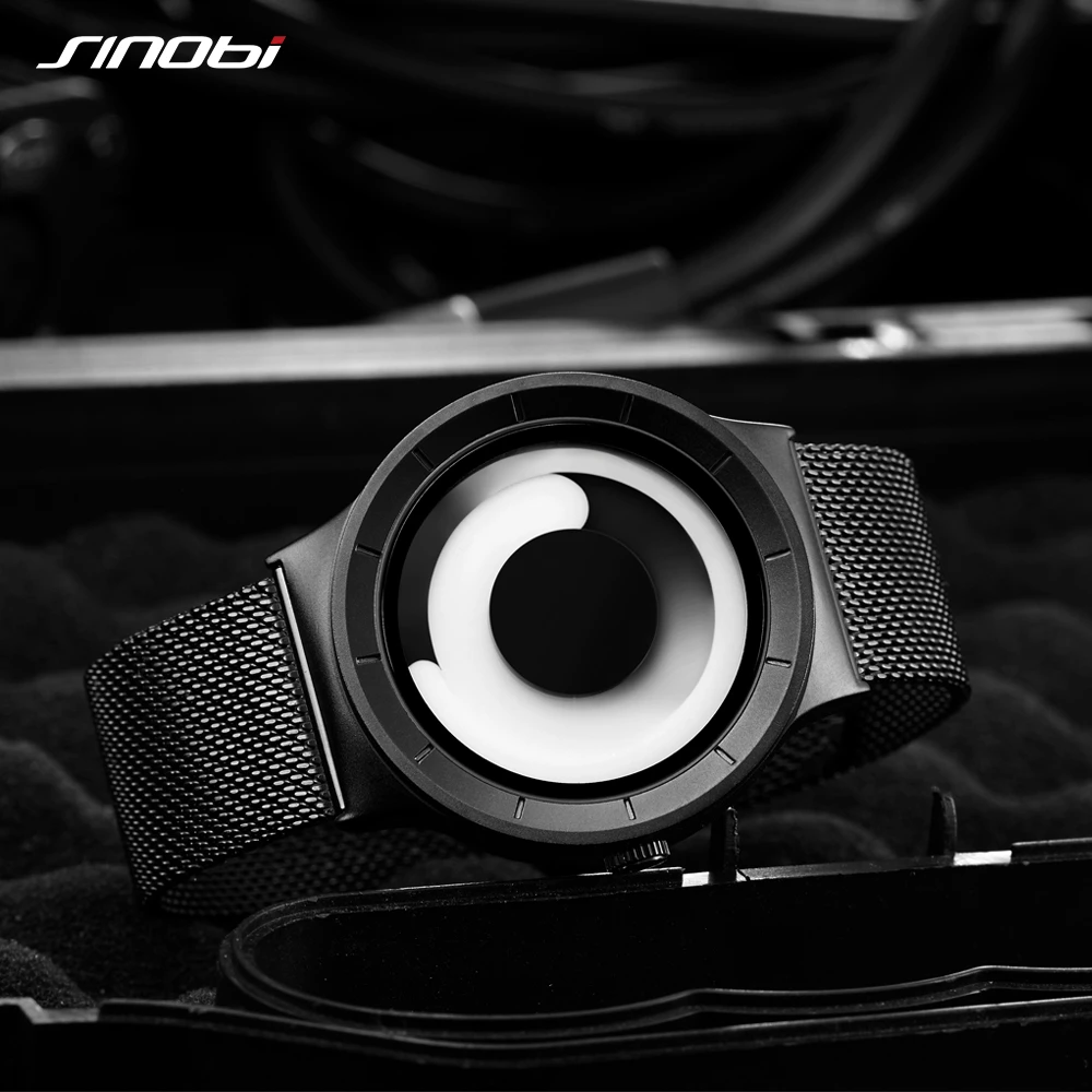 

SINOBI Brand New Creative Rotation Men Watches 2019 Stainless Steel Mesh Strap Quartz Sport Watch Men Fashion Relogio Masculino