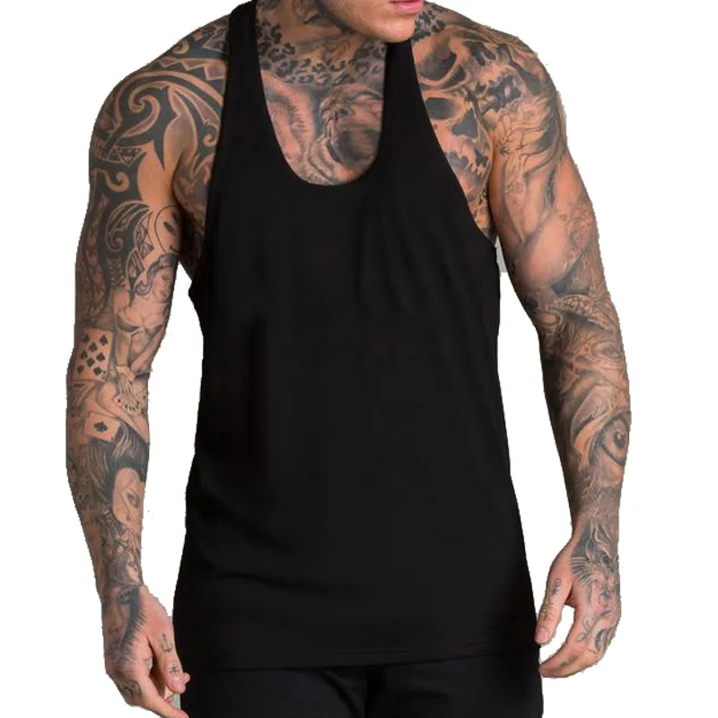 

Men's Running Vest Gyms Stringer Bodybuilding Tank Top Men Fitness Singlet Sleeveless Shirt Solid Cotton Muscle Vest Undershirt