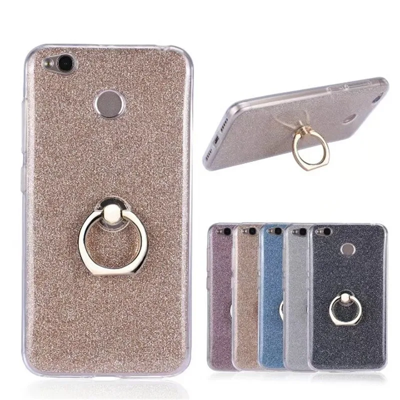 

Phone Case For Coque Xiaomi Redmi 4X 4S 4A 3S Note 3 4 5A Glitter Bling Case Finger Ring Holder TPU Silicone Back Cover Capa