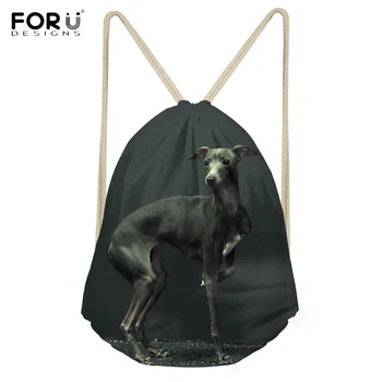 

FORUDESIGNS Cute 3D Animal Italian Greyhound Printed Women Men Drawstrings Bags Casual Travel Beach Sack Bags Softback Backpacks
