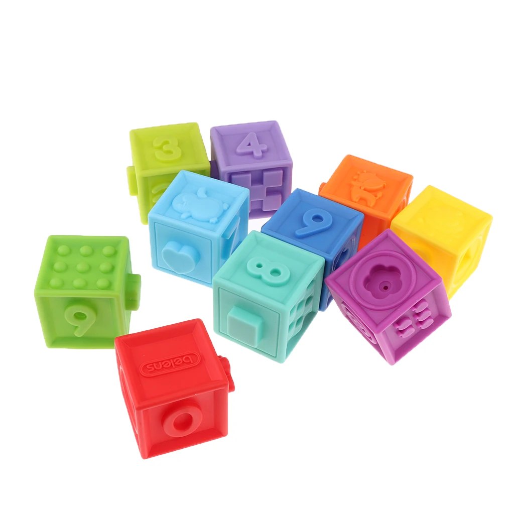 12Pcs Soft Building Blocks Number Cubes - Children Kid Educational Toy Stacking Color & Shapes Sorting Game