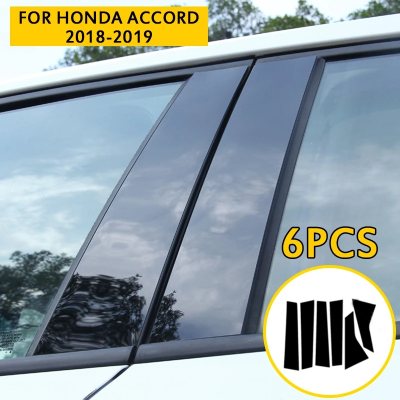 

pcmos Door B,C Pillar Mirror Plate Molding Trim Black New Fits For Honda Accord 2018-2019 Exterior Parts Chromium Styling 6Pcs