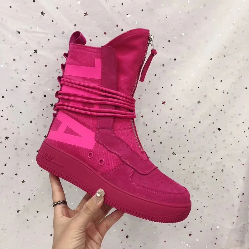 SWYIVY Rose Pink Genuine Leather Woman Sneakers High Top 2018 Autumn Comfortable Quality Female Casual Ankle Sneakers Zipper