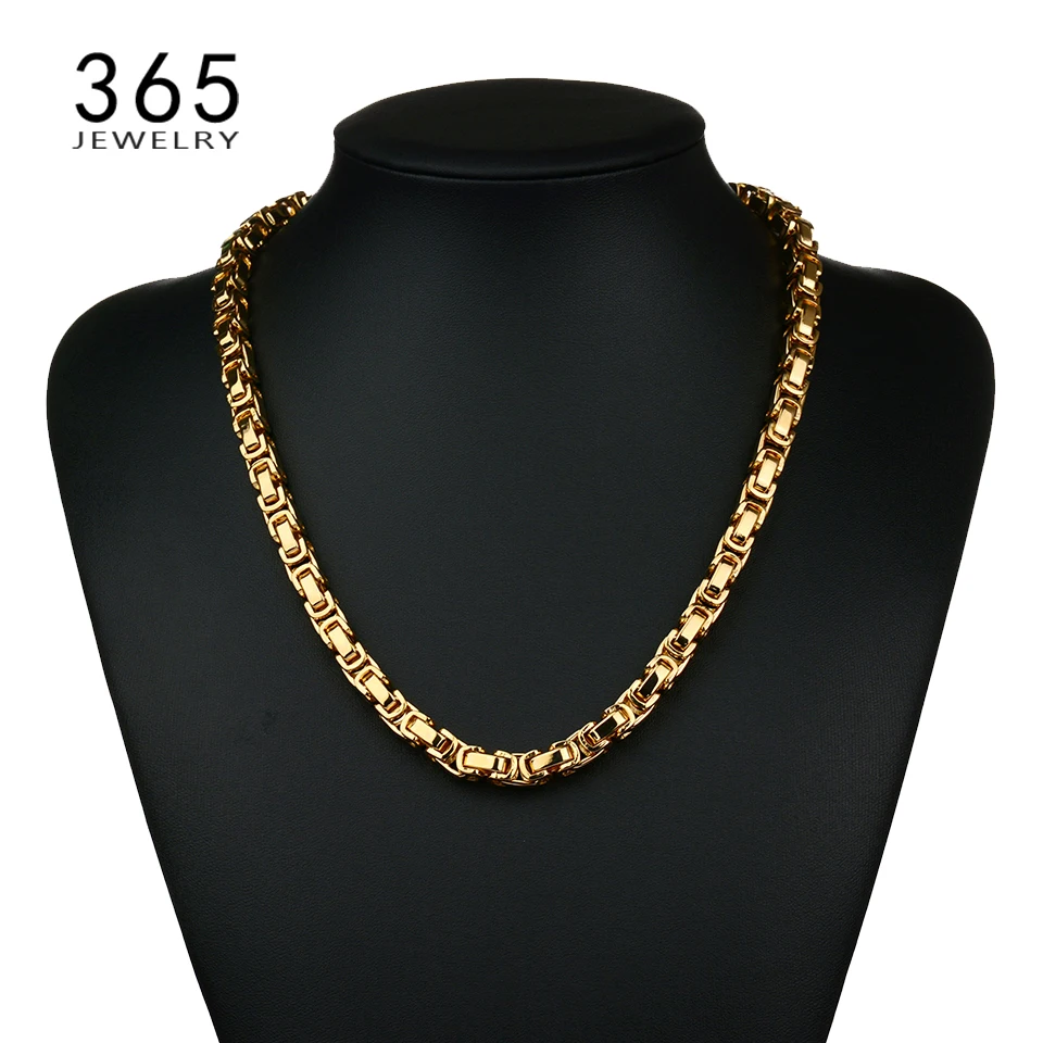 2017 New Gothic Chokers Dubai Gold Mens Byzantine Box Chain Necklace
