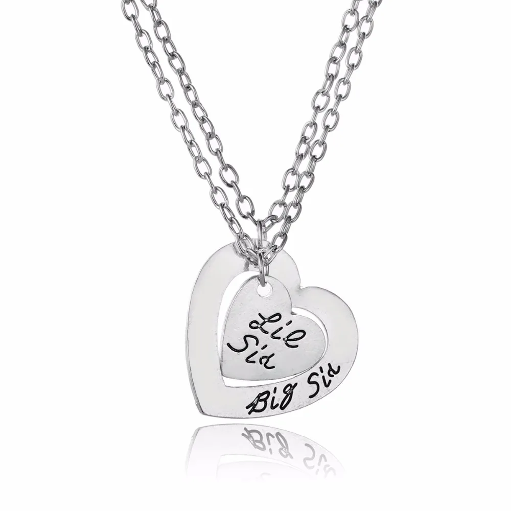 3Pcs Big Sister Little Pendant Double Heart Necklace Chain Jewelry Women Girls Best Friend Family Charms Gifts | Украшения и