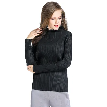 

Spring Summer Fashion New Women Long Sleeved Sleeved Solid Color Pleated Casual Loose Free Size Pullover Shirts