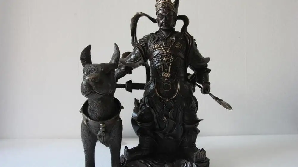 

China Bronze famous Dog God with Yang Jian Erlangshen Taoism God warrior Buddha