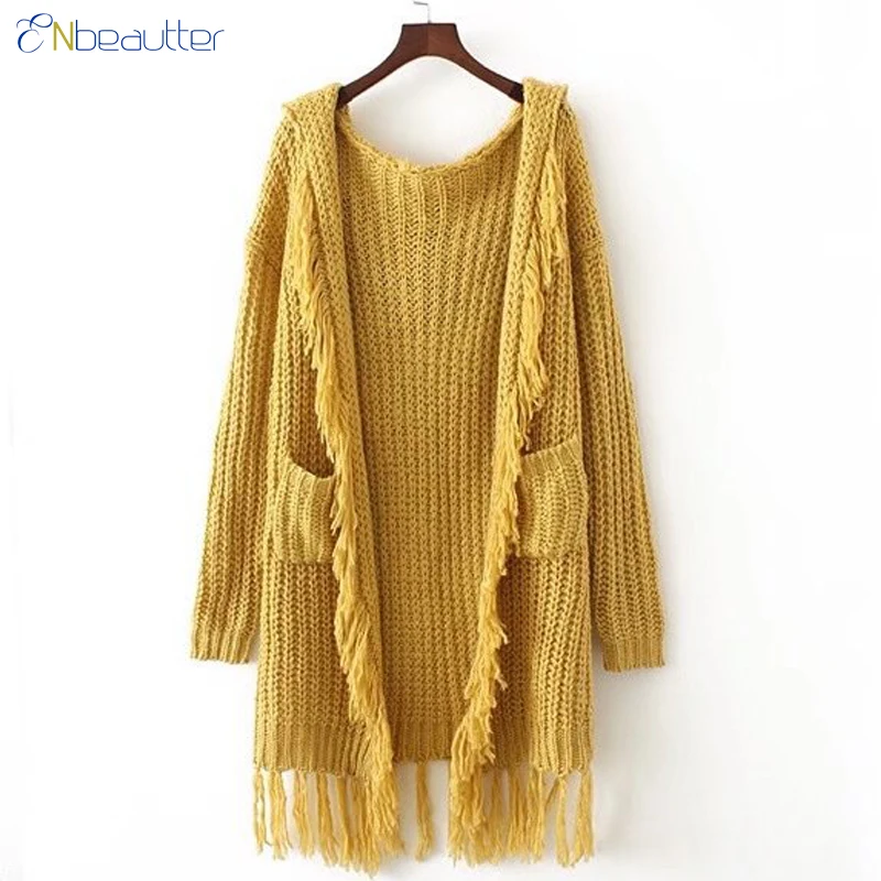 ENbeautter Yellow Fashion New Long Knitted Cardiga...
