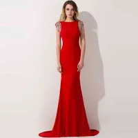 Real Formal Red Evening Gowns Cap Sleeves Mermaid Evening Dress 2015 Elegant Long Backless Prom Dress Vestido de Festa Longo