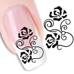 Переноса воды Дизайн ногтей Наклейки наклейка Красота пикантные черные сапоги розовыми цветами Дизайн Декоративные DIY Французский маникюр